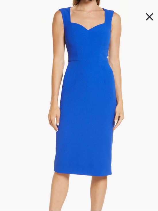 Dress the Population Dresses & Skirts - NEW Dress The Population Elle Sweetheart Neck Sheath Midi Dress Size L  Blue